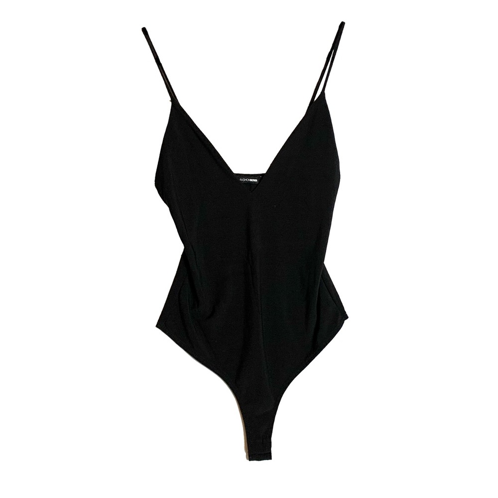 FASHION NOVA Black Bodysuit, Deep V Neck, Size S